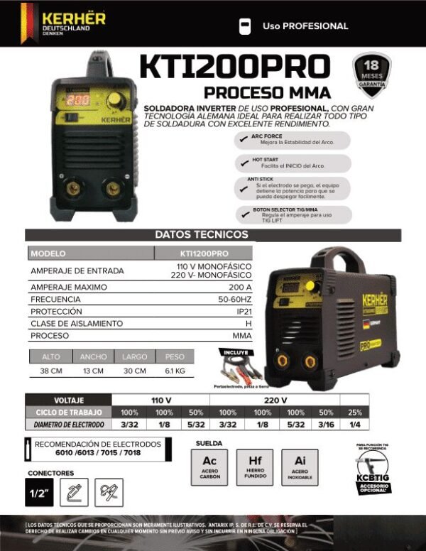 soldadora inversor kerher kti200pro