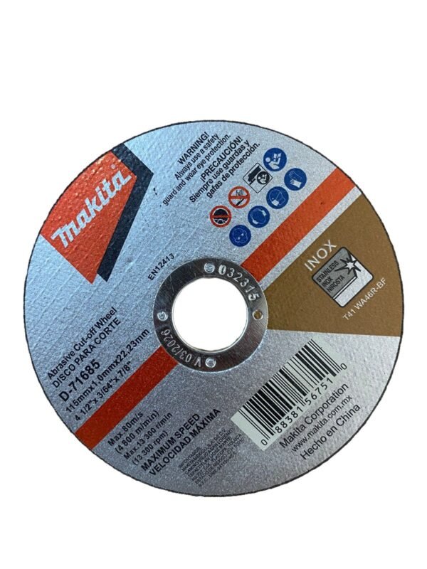 disco de corte makita 4 1/2 pulg acero inox d71685